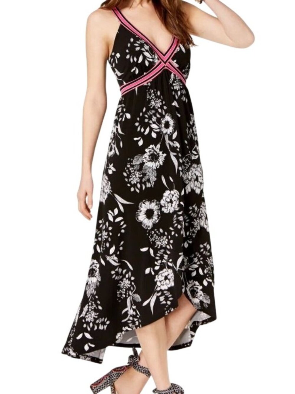 Colorful Floral Tank Wrap Maxi Dress M Retro Tropical Cottage Feminine Preppy